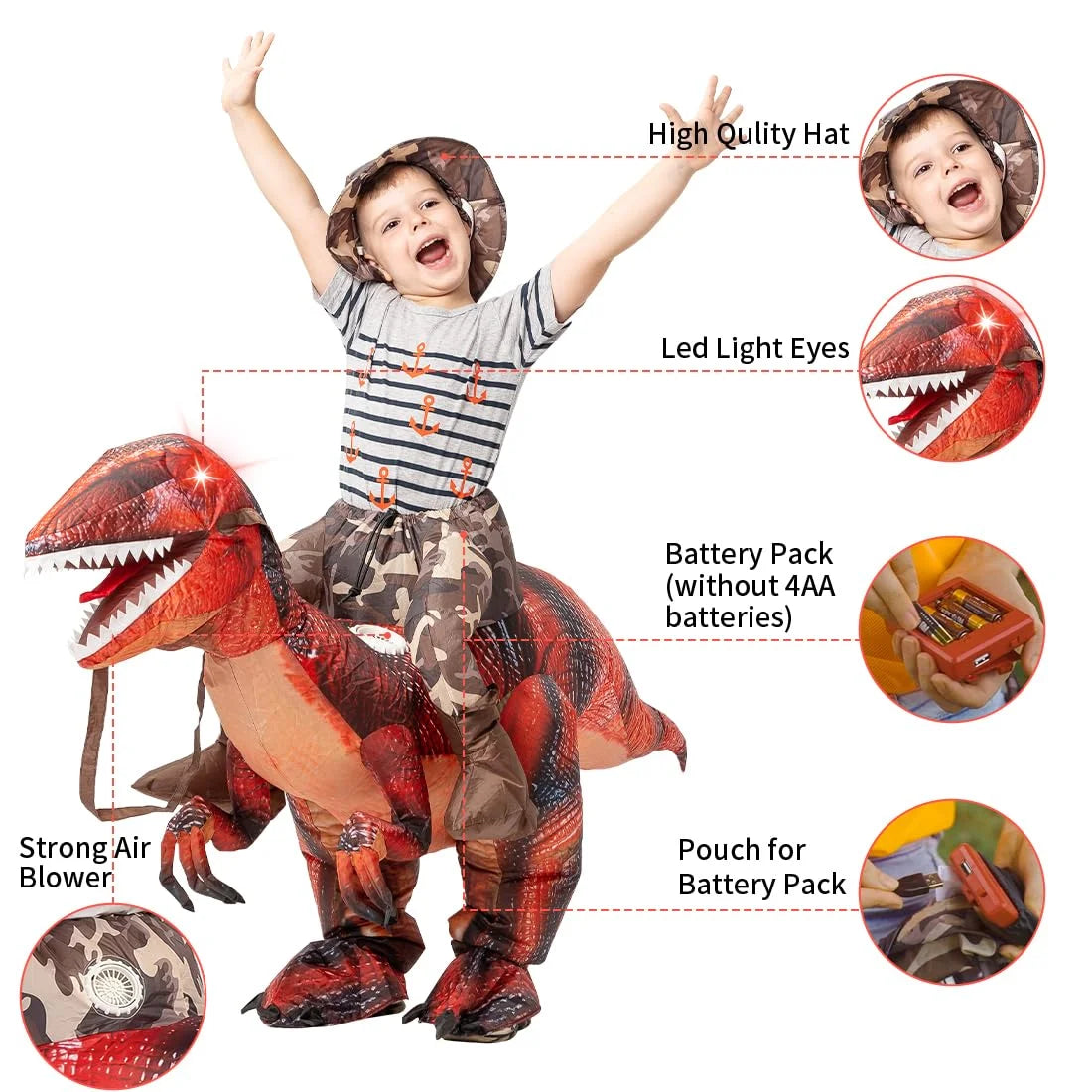 48 Inch Inflatable Dinosaur Costume for Kids Halloween Costumes Boys Girls Funny Blow up Costume for Halloween Party Cosplay