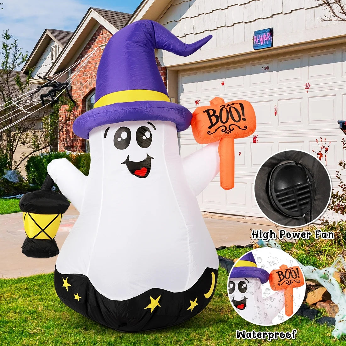 Halloween Inflatable 5 FT Halloween Ghost Inflatable with Hand-Held Light, Cute Blow up Ghost Halloween Ghost Decorations with Built-In Leds, Halloween Decorations Clearance for Holiday/Party