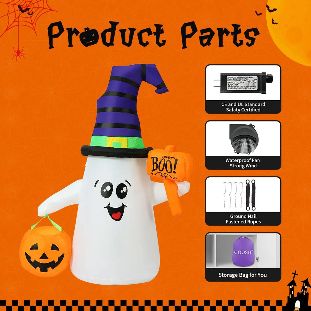 Halloween Inflatable 5 FT Blow up Ghost Inflatable with Pumpkin, Halloween Inflatables Ghost Cute Outdoor Ghost Decorations, Halloween Blow up Decorations Clearance for Holiday/Garden/Lawn