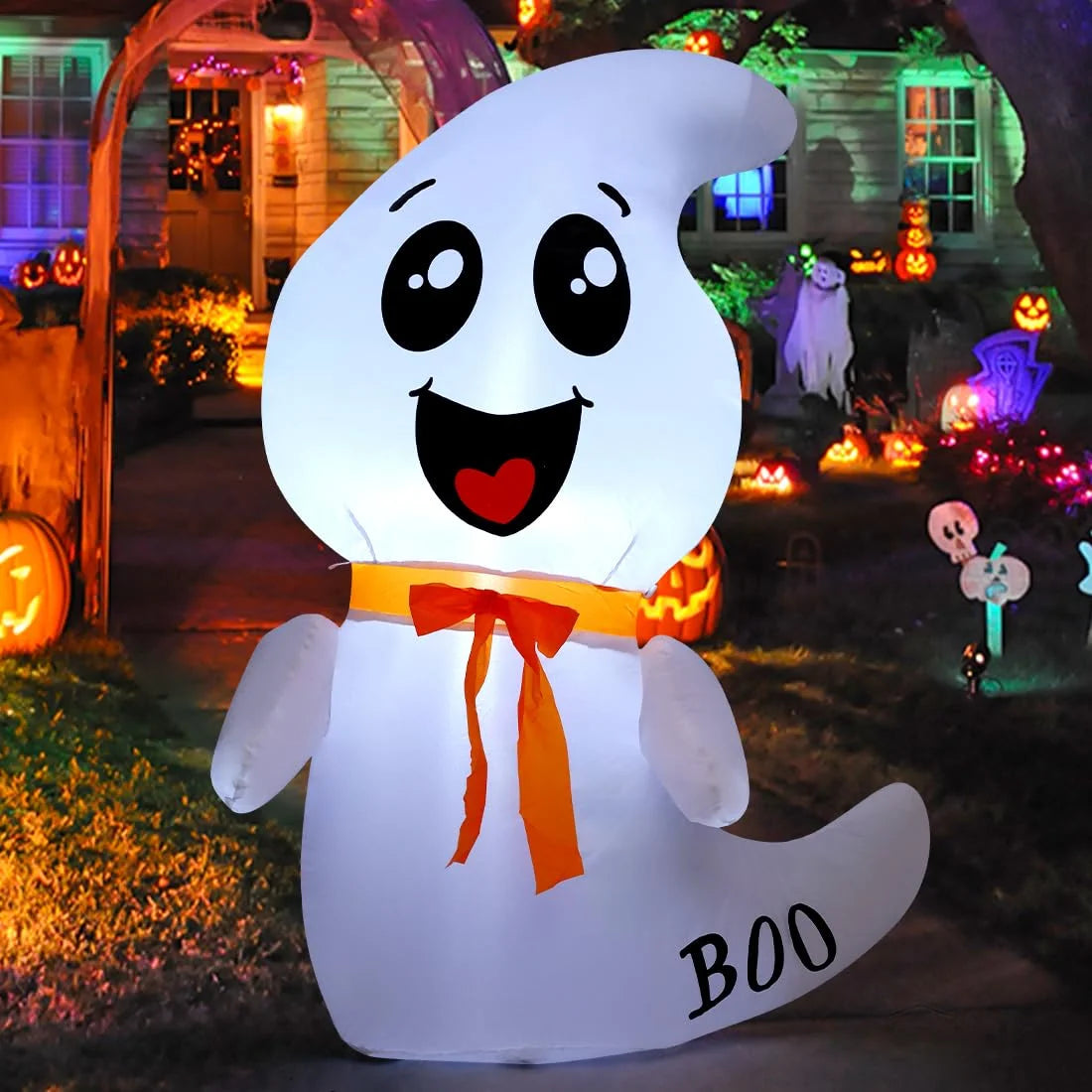 Halloween Inflatables 4 FT Inflatable Ghost with Built-In LED Lights, Cute Ghost Blow up Halloween Decoration, Outdoor Halloween Decorations Blow up Ghost for Halloween Party Indoor Outdoor