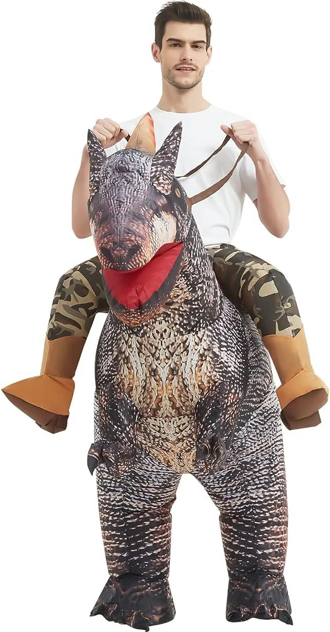 63 Inch Adult Dinosaur Costume, Riding Dinosaur Costume Blow up Dinosaur Costume for Adults, Funny Halloween Costumes Men Women Unisex Dinosaur Inflatable Costume for Holiday/Party/Cosplay