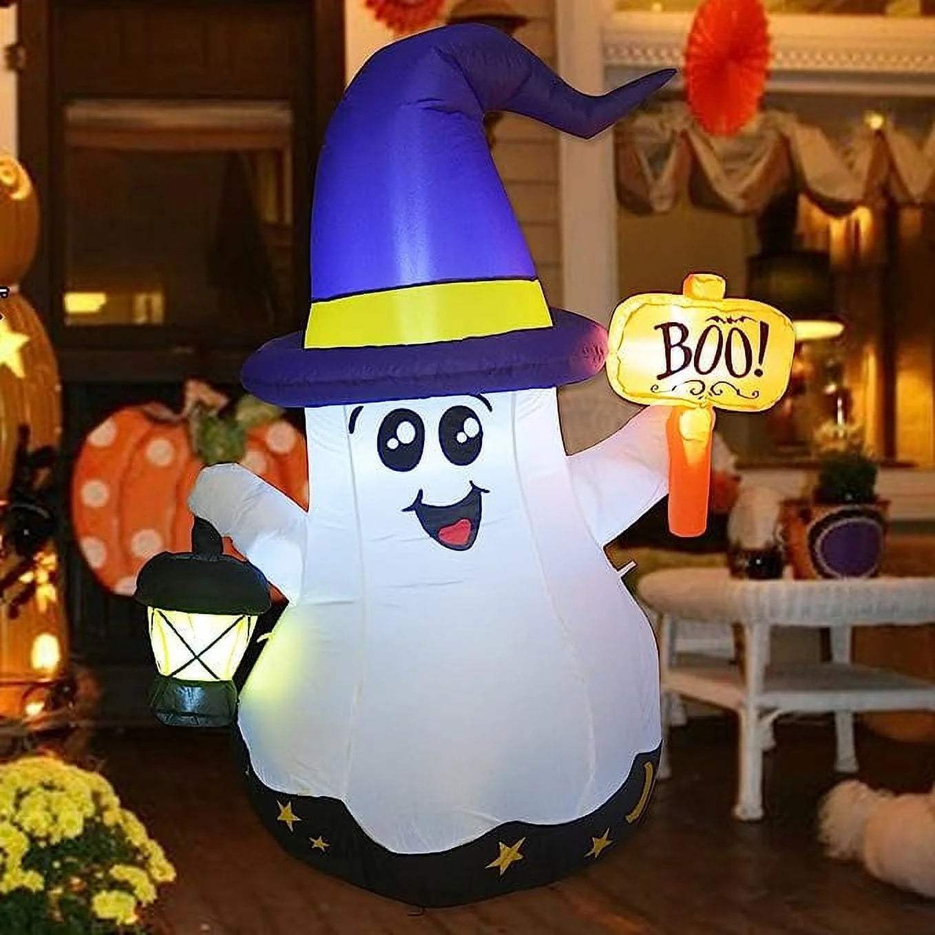 Halloween Inflatable 5 FT Halloween Ghost Inflatable with Hand-Held Light, Cute Blow up Ghost Halloween Ghost Decorations with Built-In Leds, Halloween Decorations Clearance for Holiday/Party