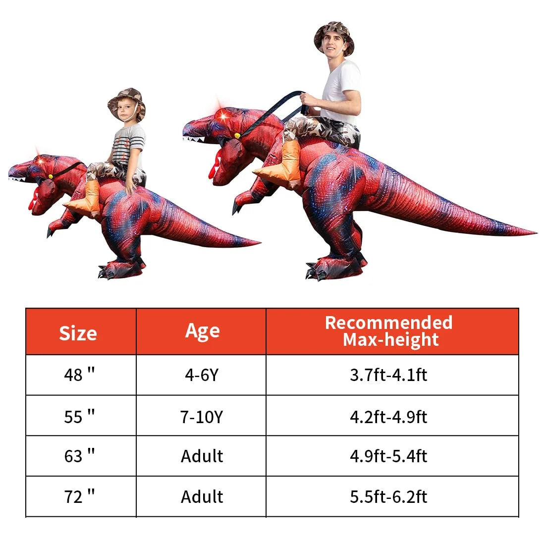 55 Inch Dinosaur Costume for Kids, Inflatable Trex Costume Blow up Dinosaur Costume Kids Size, Funny Halloween Costume Boys Girls Unisex Inflatable T-Rex Costume for Holiday/Party/Cosplay