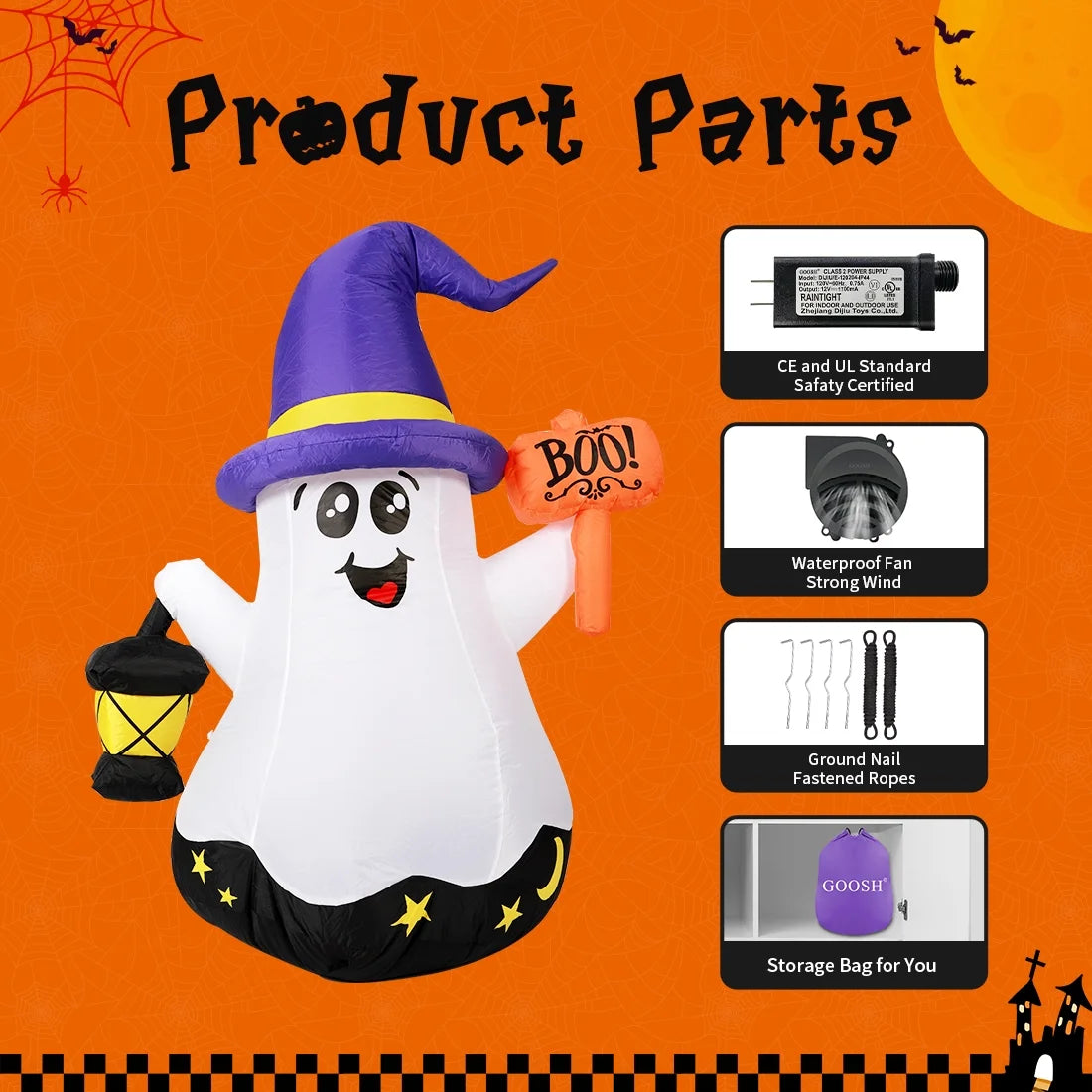 Halloween Inflatable 5 FT Halloween Ghost Inflatable with Hand-Held Light, Cute Blow up Ghost Halloween Ghost Decorations with Built-In Leds, Halloween Decorations Clearance for Holiday/Party