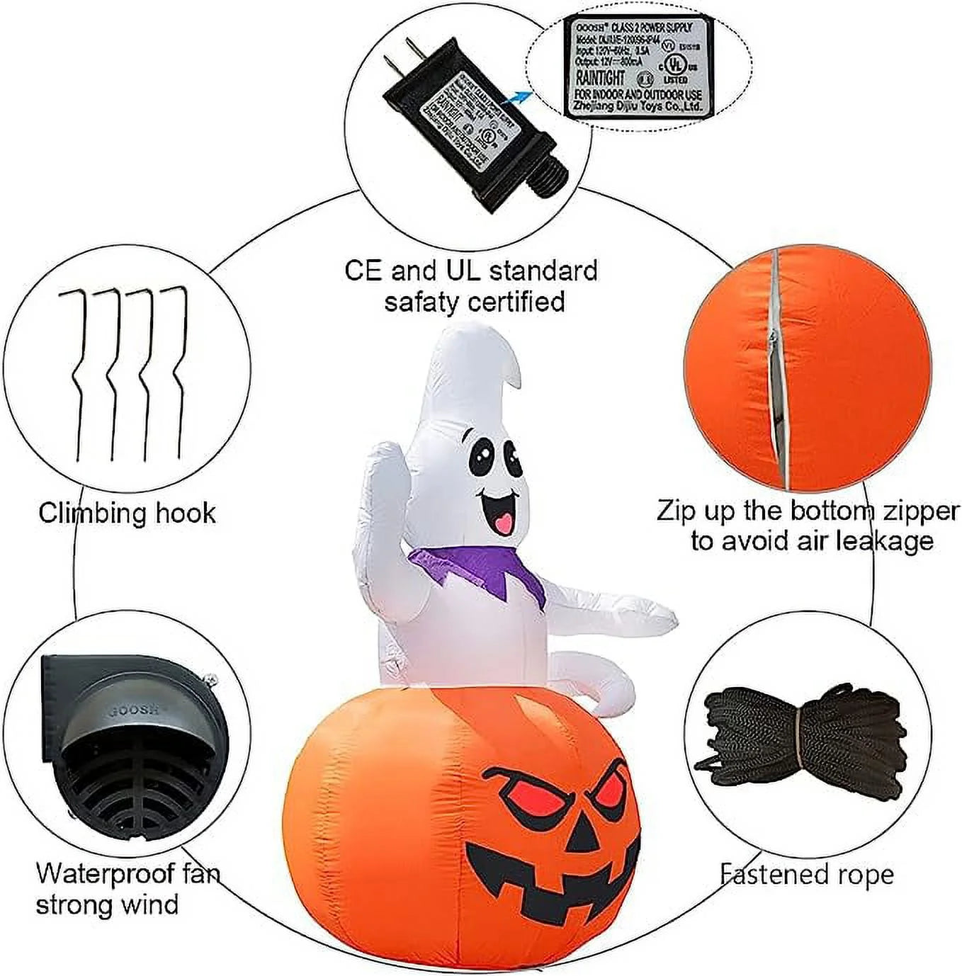 Halloween Inflatables 5 FT Inflatable Ghost with LED Lights Built-In, Halloween Ghost Inflatable with Pumpkin, Outdoor Halloween Decoration Ghost Blow up for Holiday Party Indoor Outdoor