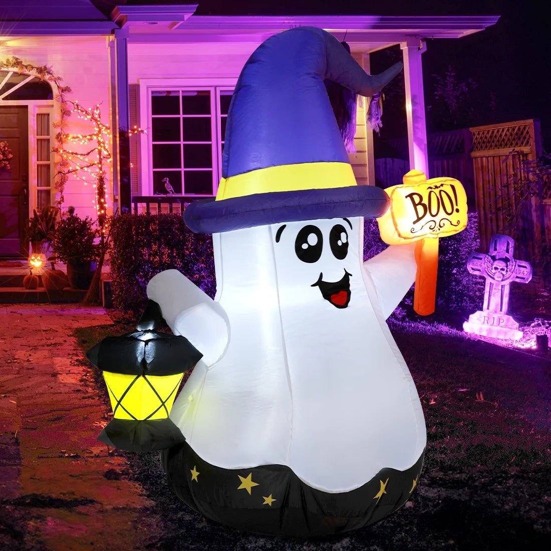Halloween Inflatable 5 FT Halloween Ghost Inflatable with Hand-Held Light, Cute Blow up Ghost Halloween Ghost Decorations with Built-In Leds, Halloween Decorations Clearance for Holiday/Party