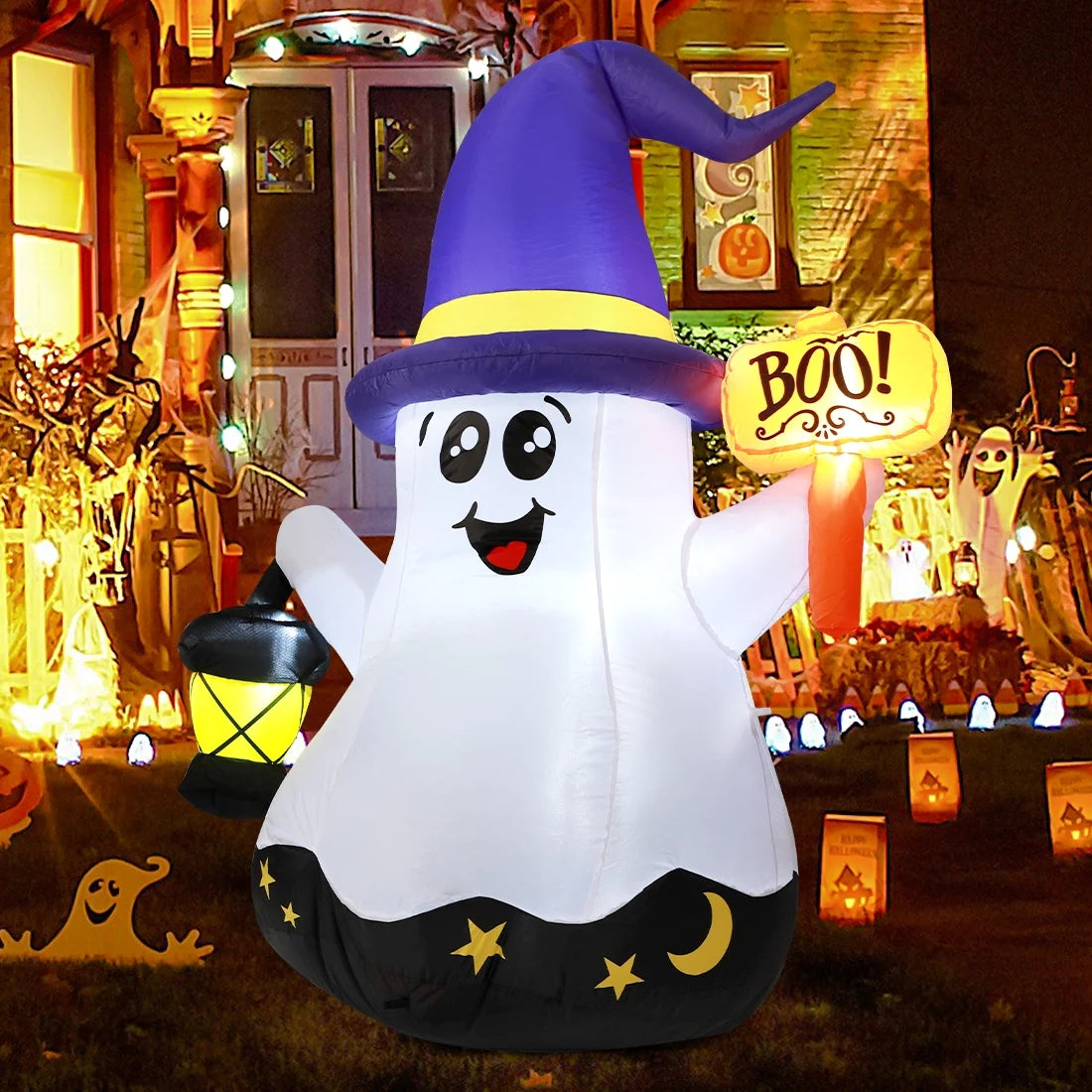 Halloween Inflatable 5 FT Halloween Ghost Inflatable with Hand-Held Light, Cute Blow up Ghost Halloween Ghost Decorations with Built-In Leds, Halloween Decorations Clearance for Holiday/Party