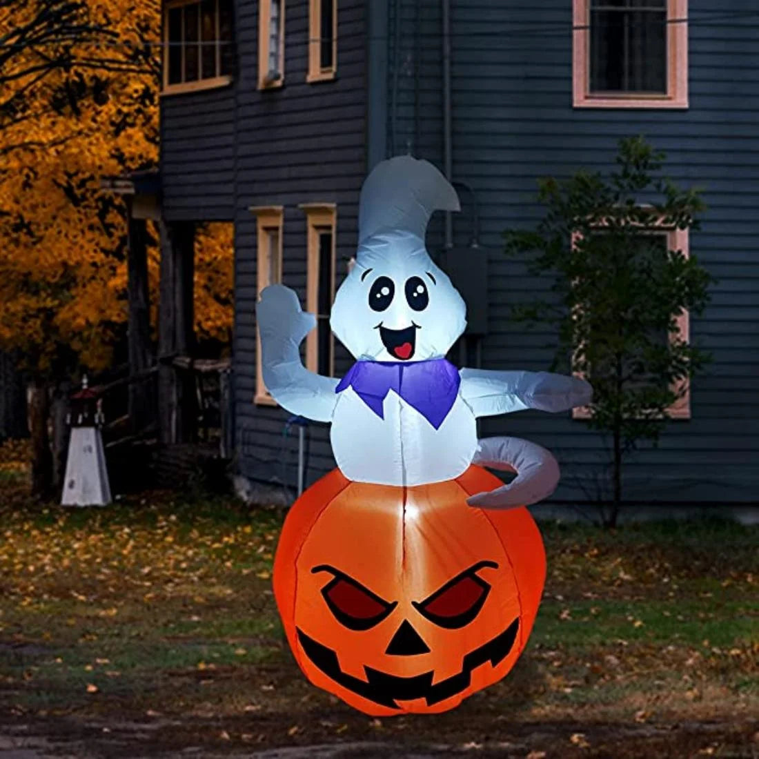 Halloween Inflatables 5 FT Inflatable Ghost with LED Lights Built-In, Halloween Ghost Inflatable with Pumpkin, Outdoor Halloween Decoration Ghost Blow up for Holiday Party Indoor Outdoor