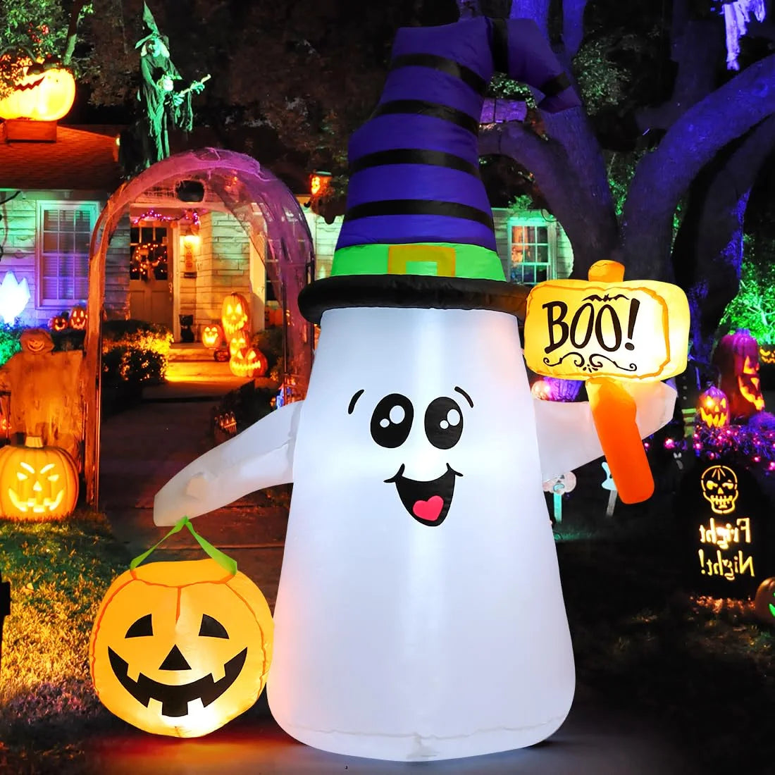 Halloween Inflatable 5 FT Blow up Ghost Inflatable with Pumpkin, Halloween Inflatables Ghost Cute Outdoor Ghost Decorations, Halloween Blow up Decorations Clearance for Holiday/Garden/Lawn