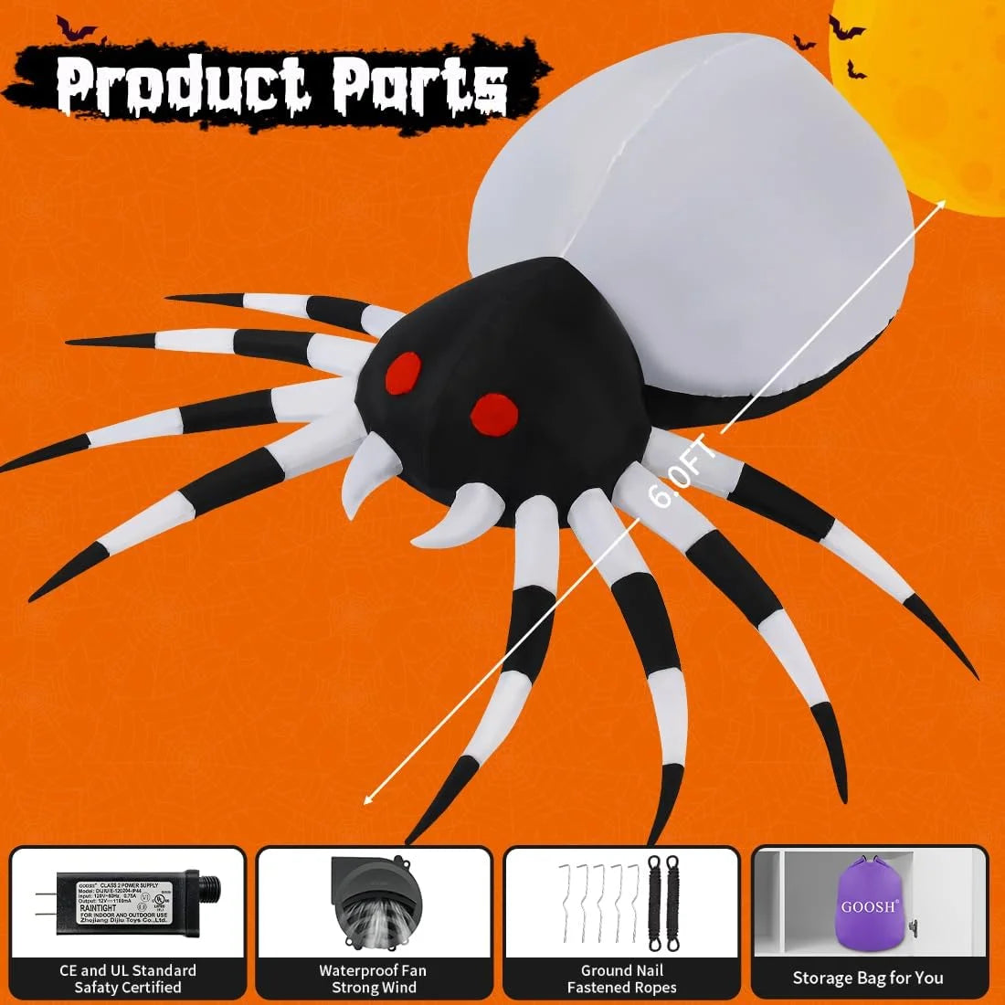Halloween Inflatable 6 FT Spider Inflatables Outdoor Decorations with Magic Light, Scary Inflatable Halloween Spider Blow up Spider, Halloween Blow up Decorations outside Clearance for Holiday