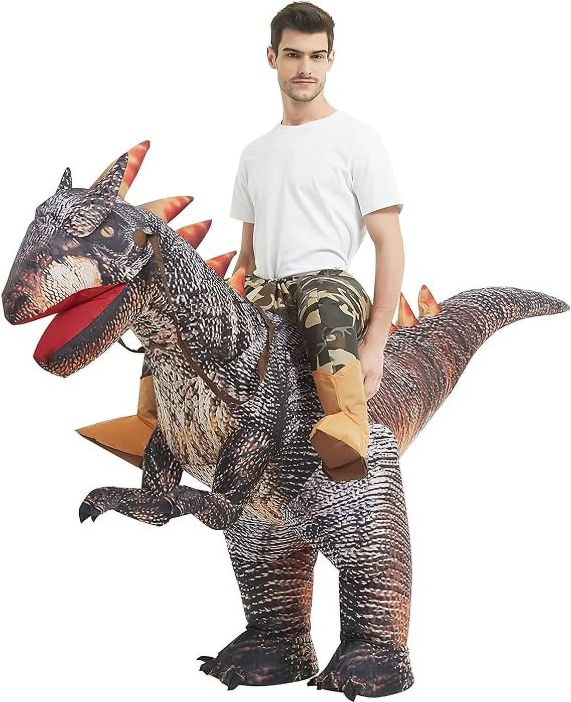 63 Inch Adult Dinosaur Costume, Riding Dinosaur Costume Blow up Dinosaur Costume for Adults, Funny Halloween Costumes Men Women Unisex Dinosaur Inflatable Costume for Holiday/Party/Cosplay