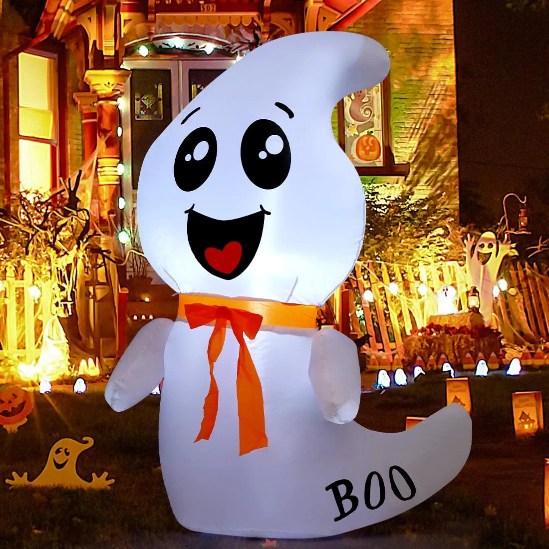 Halloween Inflatables 4 FT Inflatable Ghost with Built-In LED Lights, Cute Ghost Blow up Halloween Decoration, Outdoor Halloween Decorations Blow up Ghost for Halloween Party Indoor Outdoor
