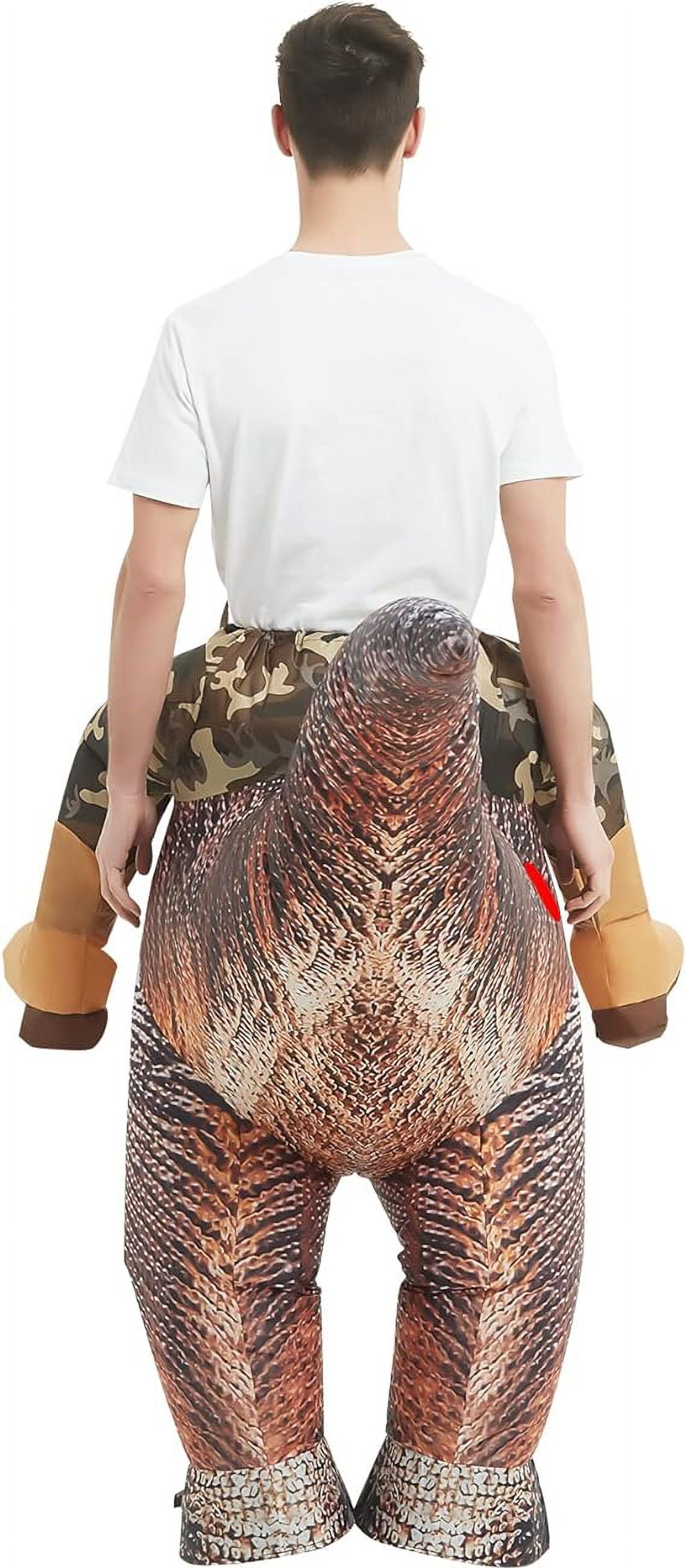 63 Inch Adult Dinosaur Costume, Riding Dinosaur Costume Blow up Dinosaur Costume for Adults, Funny Halloween Costumes Men Women Unisex Dinosaur Inflatable Costume for Holiday/Party/Cosplay