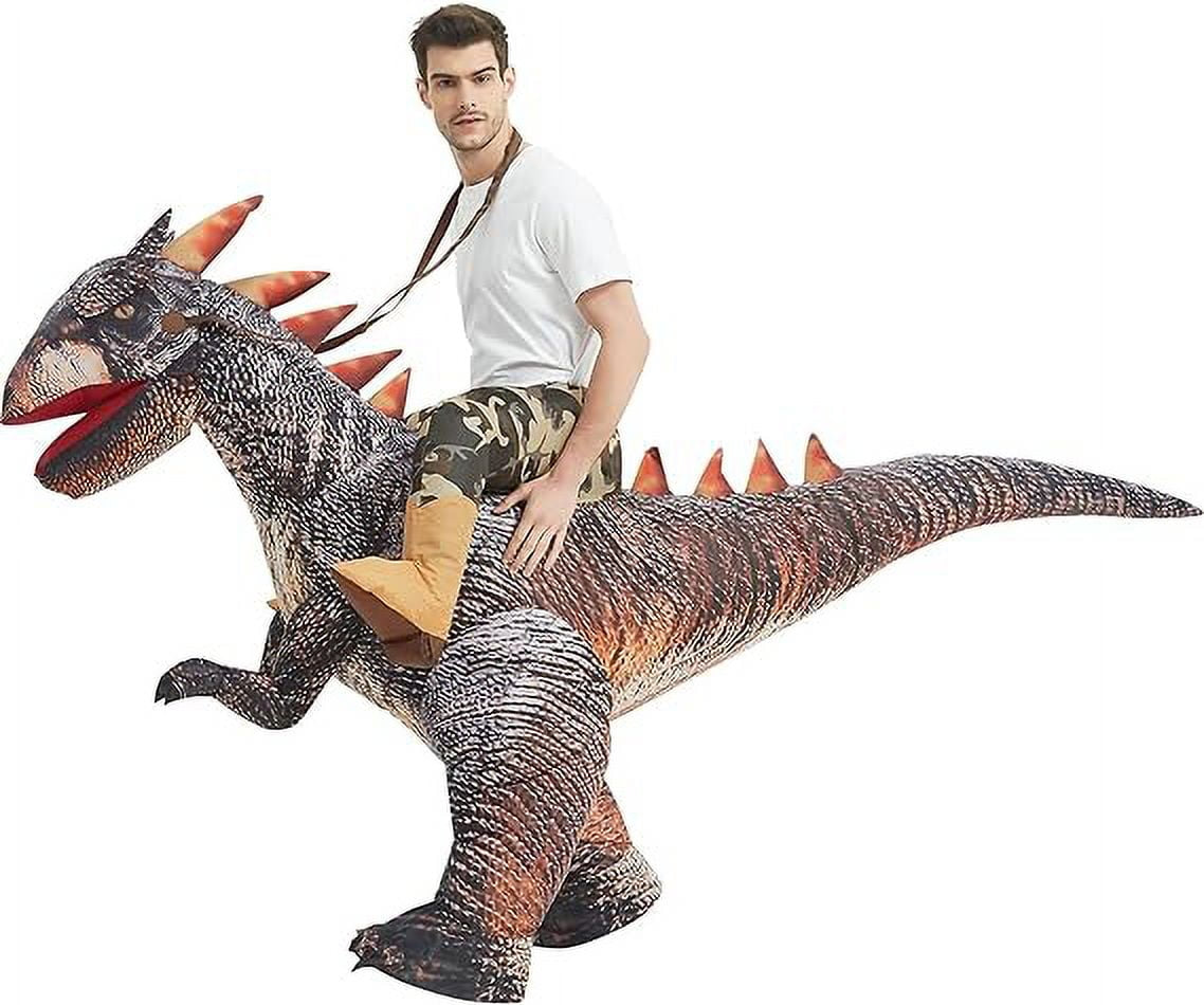 63 Inch Adult Dinosaur Costume, Riding Dinosaur Costume Blow up Dinosaur Costume for Adults, Funny Halloween Costumes Men Women Unisex Dinosaur Inflatable Costume for Holiday/Party/Cosplay