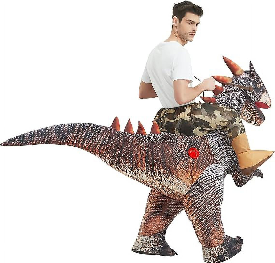 63 Inch Adult Dinosaur Costume, Riding Dinosaur Costume Blow up Dinosaur Costume for Adults, Funny Halloween Costumes Men Women Unisex Dinosaur Inflatable Costume for Holiday/Party/Cosplay