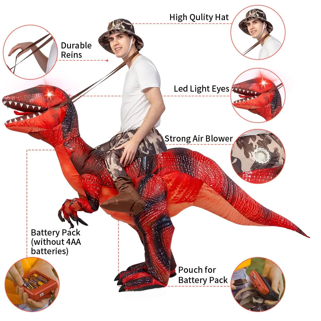 63 Inch Inflatable Dinosaur Costume Adult Dinosaur Costumes, Funny Halloween Costumes Dinosaur Costumes for Adults Men Women, Blow up Dinosaur Costume Adult Size for Halloween Party Cosplay