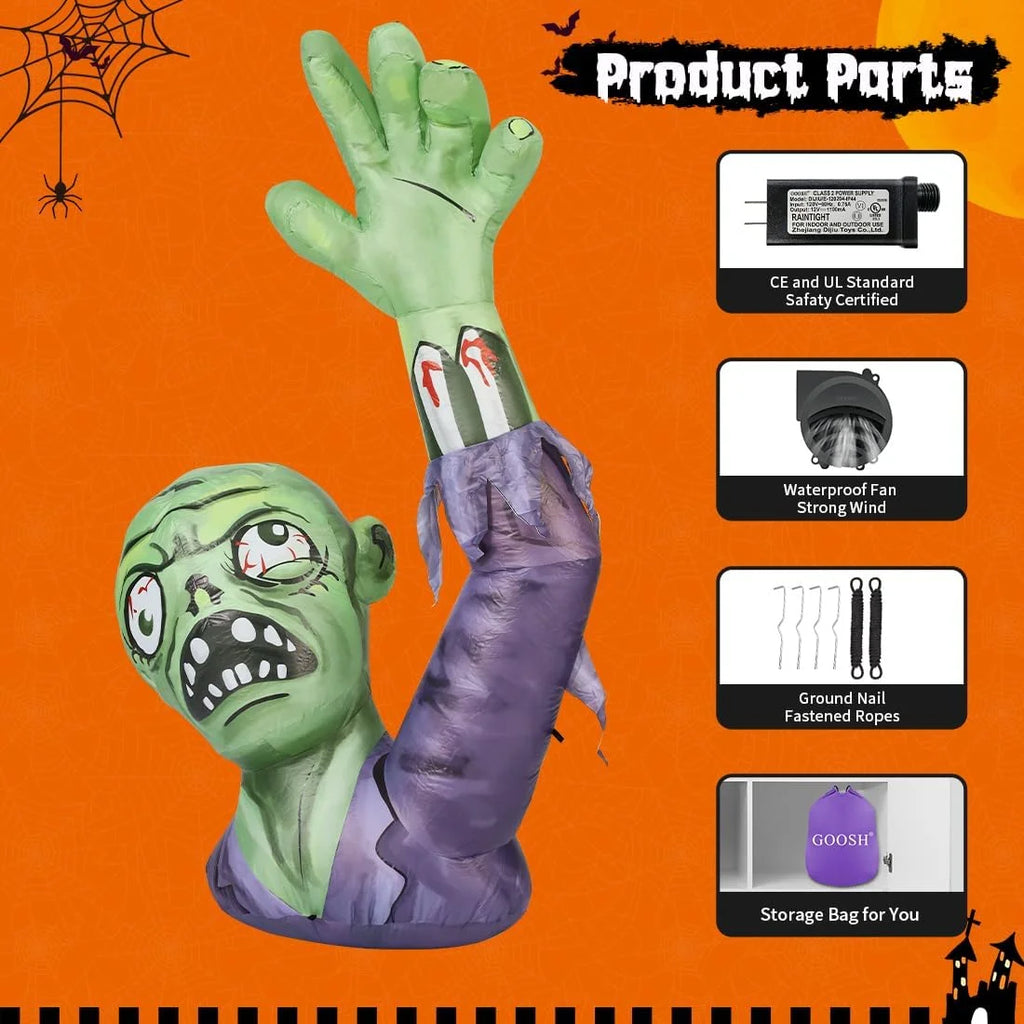 Halloween Inflatable 6 FT Zombie Inflatable Raising Hands, Zombie Inflatable Halloween Decorations Scary Zombie Outdoor Decorations with Lights, Halloween Inflatables Clearance for Holiday/Party