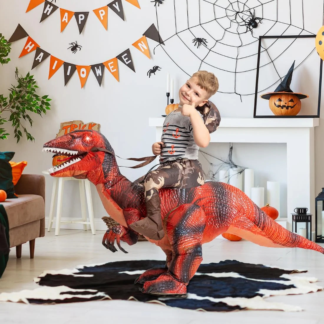 48 Inch Inflatable Dinosaur Costume for Kids Halloween Costumes Boys Girls Funny Blow up Costume for Halloween Party Cosplay