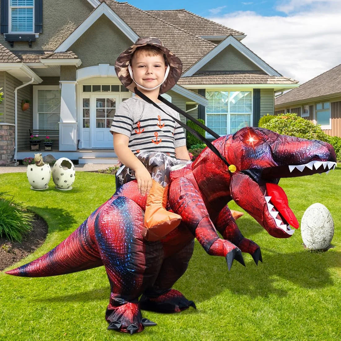 55 Inch Dinosaur Costume for Kids, Inflatable Trex Costume Blow up Dinosaur Costume Kids Size, Funny Halloween Costume Boys Girls Unisex Inflatable T-Rex Costume for Holiday/Party/Cosplay