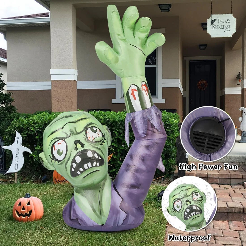 Halloween Inflatable 6 FT Zombie Inflatable Raising Hands, Zombie Inflatable Halloween Decorations Scary Zombie Outdoor Decorations with Lights, Halloween Inflatables Clearance for Holiday/Party